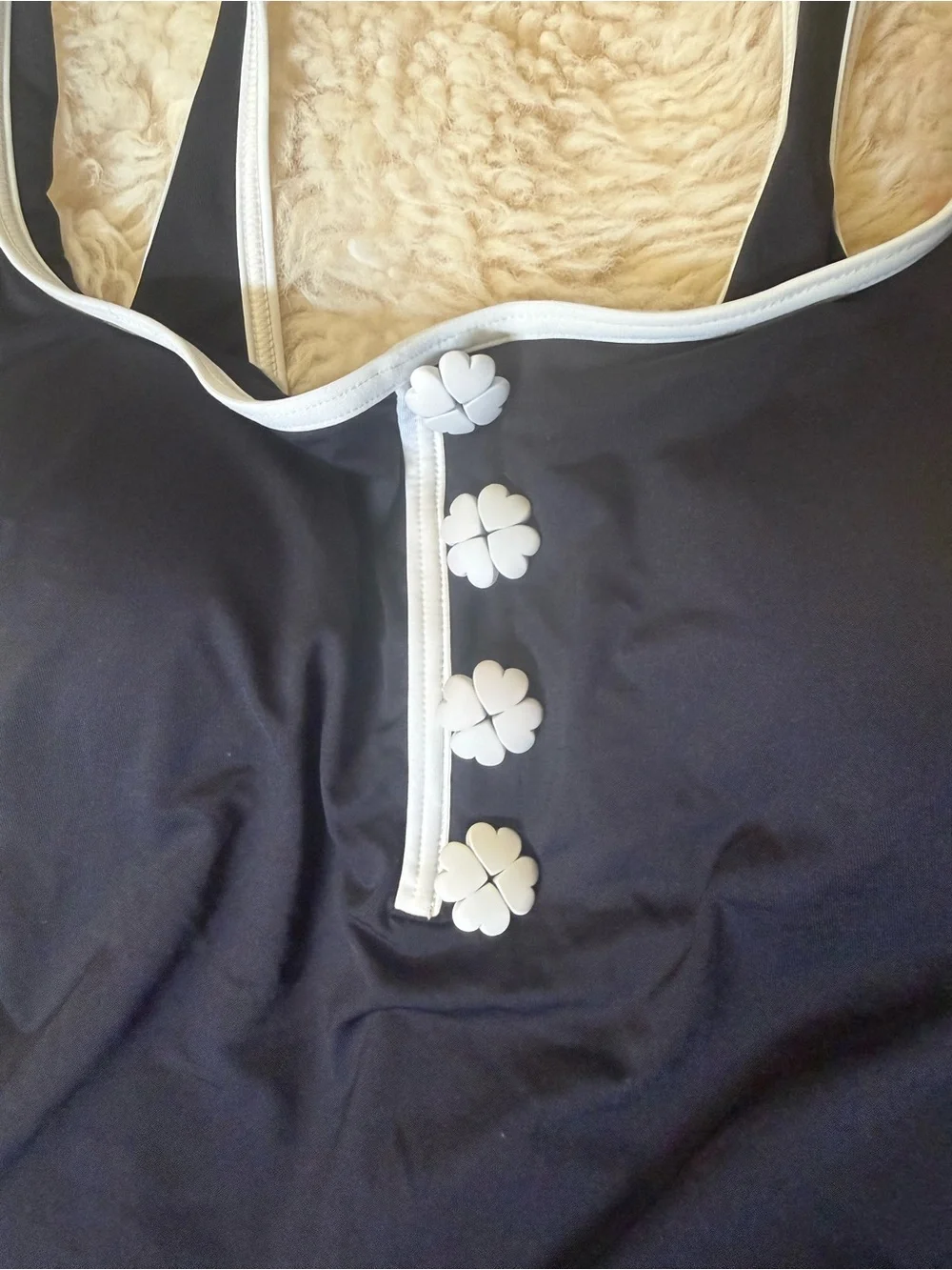 NWOT $200 KATE SPADE Women S Black One-Piece Swimsuit White Trim Button Placket